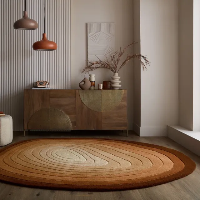flycarpets Laagpolig Abstract Vloerkleed - Puddle Ombre Wool Ovaal - Terracotta 200x290 cm