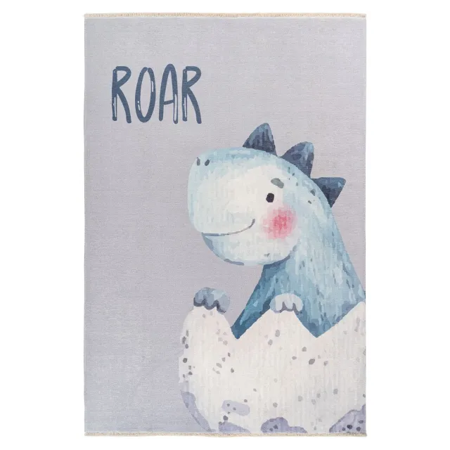 Padiro speels kindervloerkleed 115 x 170 cm - lichtblauw - speels kindermotief - met dinosaurusmotief - met franjes - van katoen en polyester