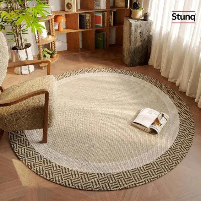 Stunq Rond Vloerkleed Beige met Geometrisch Randpatroon - Zacht en Warm