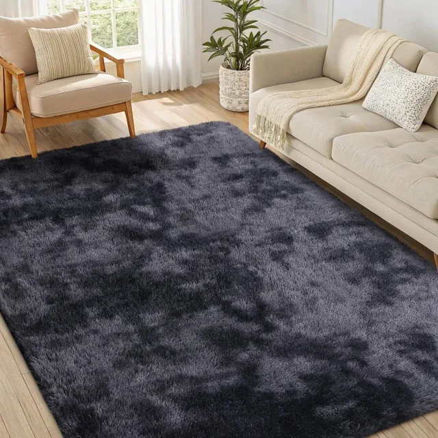 Provento Hoogpolig vloerkleed 160 x 220 cm voor woon- en slaapkamer, machinewasbaar, antislip, zacht en wollig, tie-dye design voor kinderkamer - Meisjes en jongens. Any