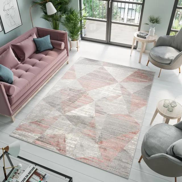 Tapiso Asthane Vloerkleed Grijs Roze Slaapkamer Woonkamer Tapijt