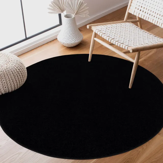 Muratap Uni Rond Effen Laagpolig Vloerkleed Modern Zwart- 240 CM Ø