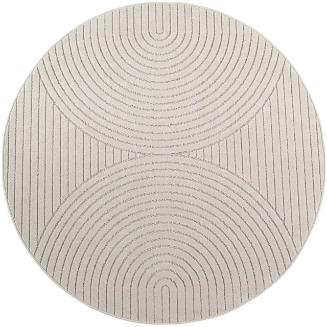 Dutch XXL Rond Japandi Vloerkleed | Tapijt | Nova | Bogen | Crème | 160x160 cm