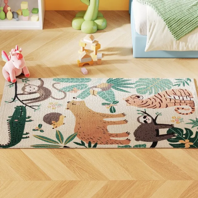Clruro Fleece-Teppich - 150x80 cm - Dschungel-Muster - Wasbaar - Cremewit+Bunt Meerkleurig