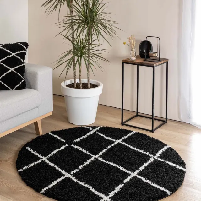 Boho&me Rond hoogpolig vloerkleed ruiten Artisan - zwart/wit 160