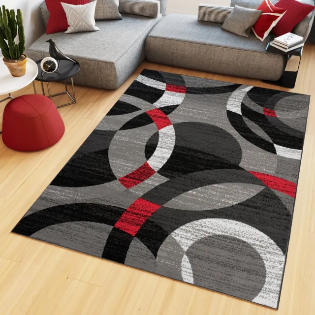Tapiso Maya Vloerkleed Grijs Modern Slaapkamer Tapijt Maat- 80x150 Grijs Rood Antraciet