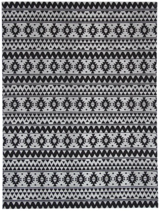 Padiro elegant platgeweven vloerkleed 160 x 230 cm - donkergrijs - vintage patroon - voor binnen en buiten - voor vloerverwarming - van polyester