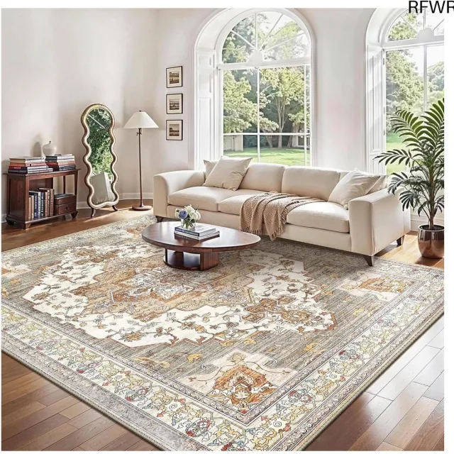 RFWR Wasbaar Vloerkleed Vintage Antislip Tapijt voor Woonkamer Slaapkamer Keuken 120x170CM Terracottarood