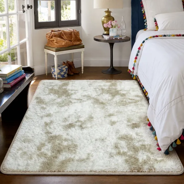AIMASON Hoogpolig Fluffy Vloerkleed – 30 mm Shaggy Tapijt – Zacht Vloerkleed voor Woonkamer en Slaapkamer Tie-dye Beige