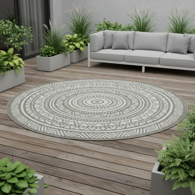TapisTrend Designer tapijt Grijs Etnisch mandala- met sisal-effect, geschikt voor binnen- en buitengebruik, voor de woonkamer, het terras, het balkon