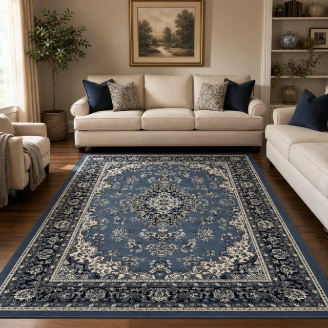 Muratap Nain Klassiek Vintage Oosters Vloerkleed Medaillon Blauw- 280x380CM
