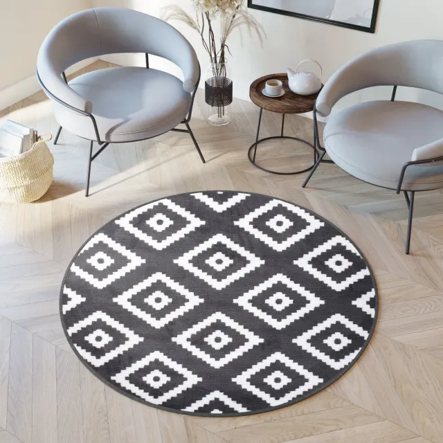 Tapiso Luxury Rond Vloerkleed Woonkamer Geometrisch Tapijt Donkergrijs1