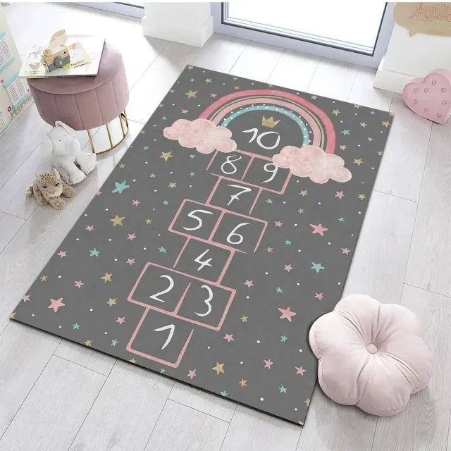 Zeo Wood Vloerkleed Kinderkamer - Speelkleed Baby - Speelmat - Speeltapijt - Tapijt voor Kinderkamer - 120*180 cm - Vloerkleed Regenboog Grijs