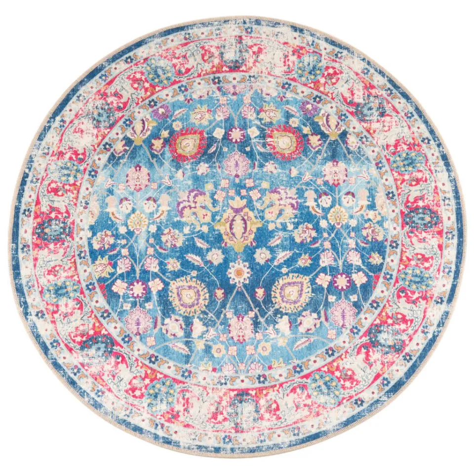 vidaXL Vloerkleed wasbaar Ø 120 cm meerkleurig Blauw