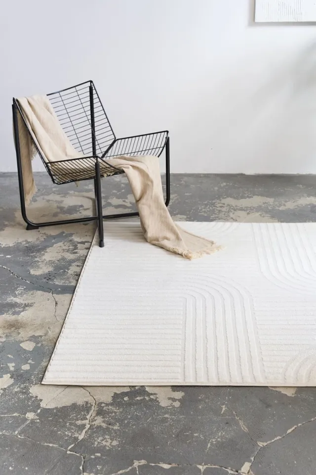 Tapiso Hygge Vierkant Vloerkleed Crème-Wit Laagpolig Kleed met 3D Geometrisch Effect Tapijt Voor Woonkamer Salon Slaapkamer Skandi & Boho Modern Design Easy-Care OEKO-TEX Wit Creme2