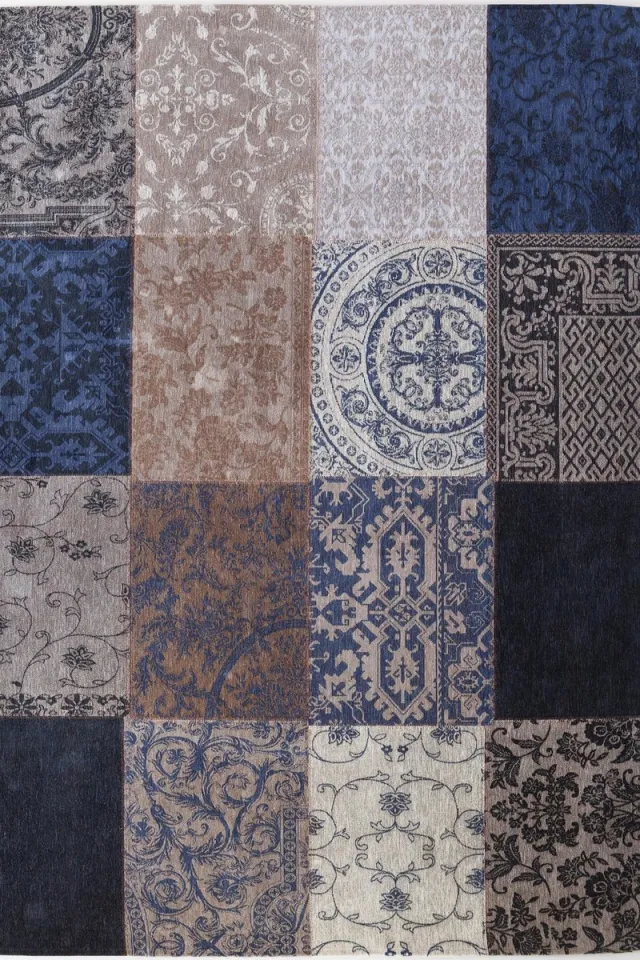 Louis de Poortere Vloerkleed - Vintage Patchwork Blue Denim 8108 Blauw