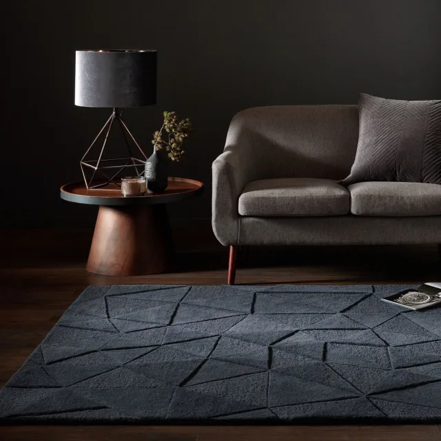 flycarpets Shard Modern Laagpolig - 100% Wol - Geo Vloerkleed - Grijs Charcoal