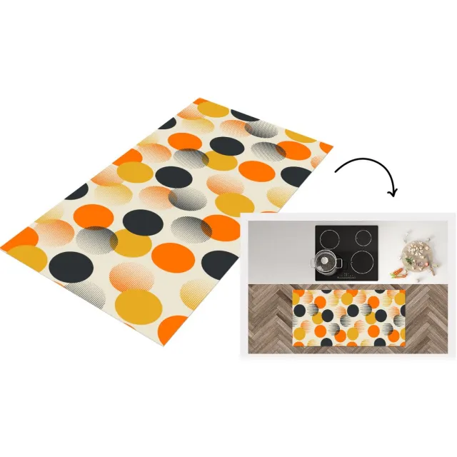 KitchenYeah Keukenloper - Keukenmat vinyl Polkadot - Design - Retro - Oranje - Keukenmatten loper - Keuken vloerkleed tapijt