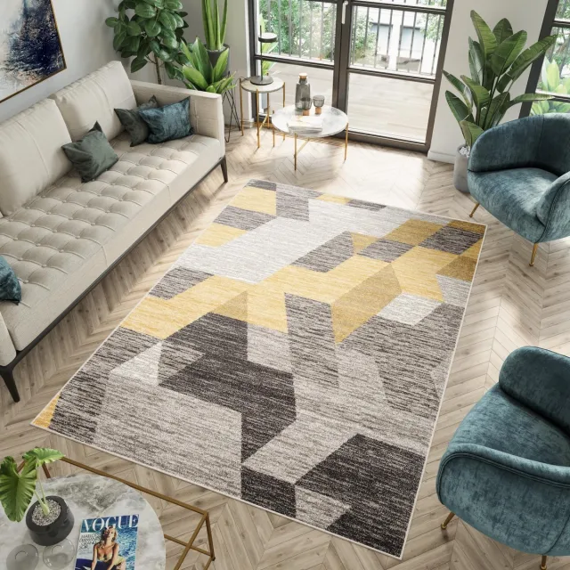 Tapiso Fiesta Vloerkleed Bruin Grijs Woonkamer 3D Tapijt Bruin Oranje3
