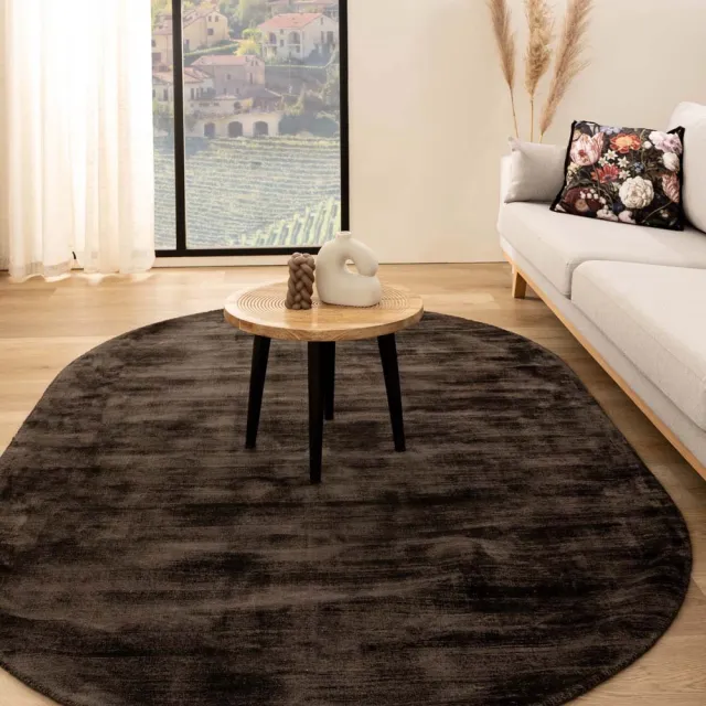 Paon Brillant Viscose vloerkleed ovaal - Glamour donkerbruin 120x180
