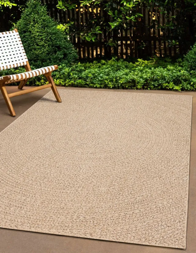 the carpet Kansas – robuust in- & outdoor vloerkleed met natuurlijk cirkelpatroon, weatherproof & UV-bestendig, naturel cirkel 300 x 400 cm