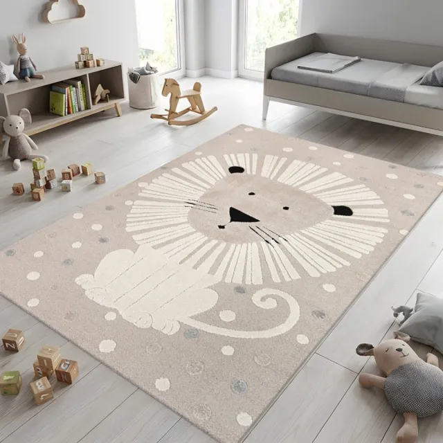 TapisTrend Kinderkleed Beige 160x230 cm met grote leeuw en reliëf stippenpatroon voor slaapkamer en speelruimte