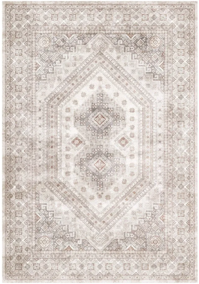 AYDIN Aydın Mandala Vloerkleed 200x300 cm – Crème/Taupe – Machinewasbaar Krem