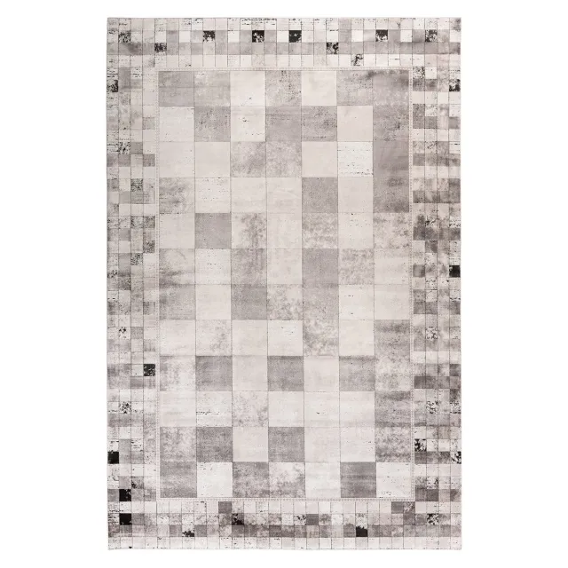 Padiro design laagpolig vloerkleed - lichtgrijs - modern abstract ontwerp - patchwork - voor vloerverwarming - van viscose, polyacryl en katoen