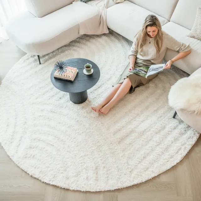 Fraai Rond Scandinavisch vloerkleed - Lova Arches Creme - Ø 280cm Crème