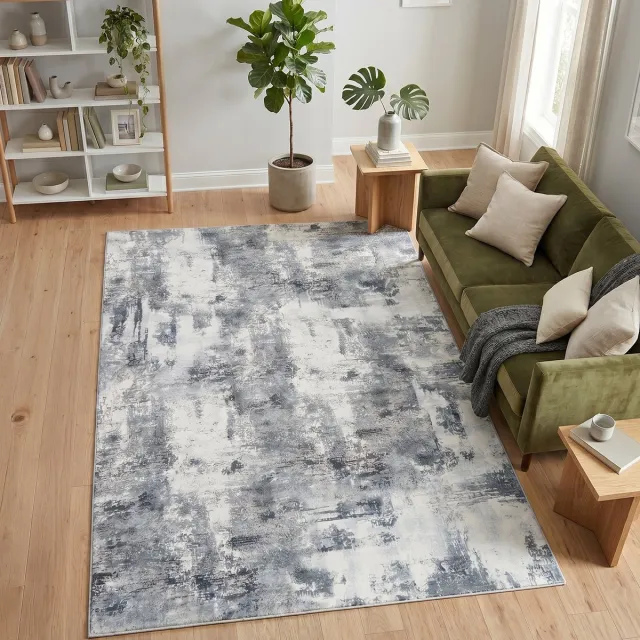 Tapiso Bari Vloerkleed Abstract Verweerd Patroon Antislip Tapijt Woonkamer Slaapkamer Donkergrijs Crème Modern Design Oeko-Tex