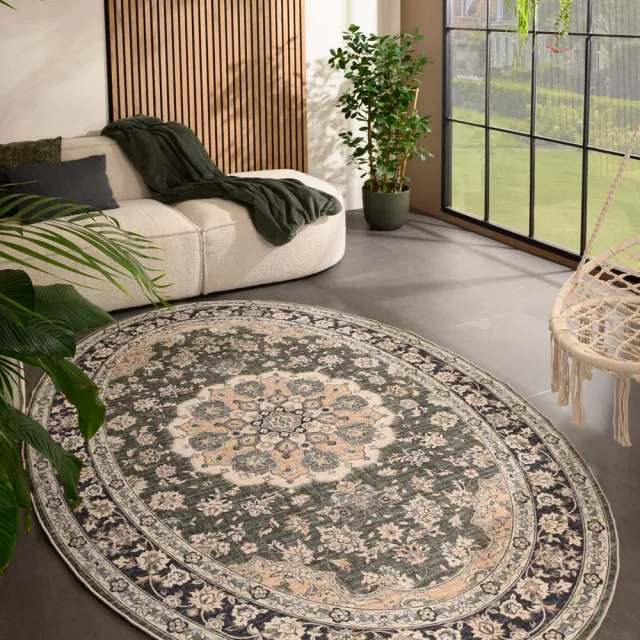 Heritaged Vintage buitenkleed ovaal - Valenca Nova donkergroen 230x330