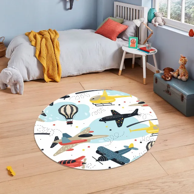 Zeo Wood Vloerkleed Kinderkamer - Speelkleed Baby - Speelmat - Speeltapijt - Tapijt voor Kinderkamer - 120*120 cm - Vloerkleed Rond wit