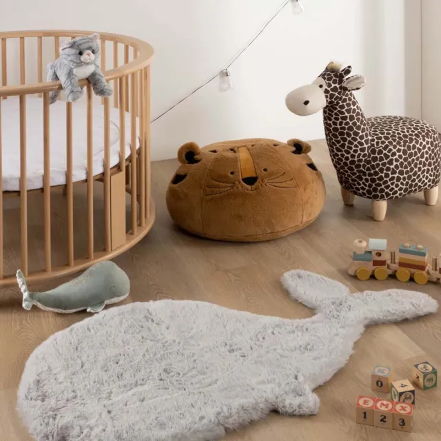Tapeso Kindervloerkleed Walvis - Fluffy lichtgrijs 70x120