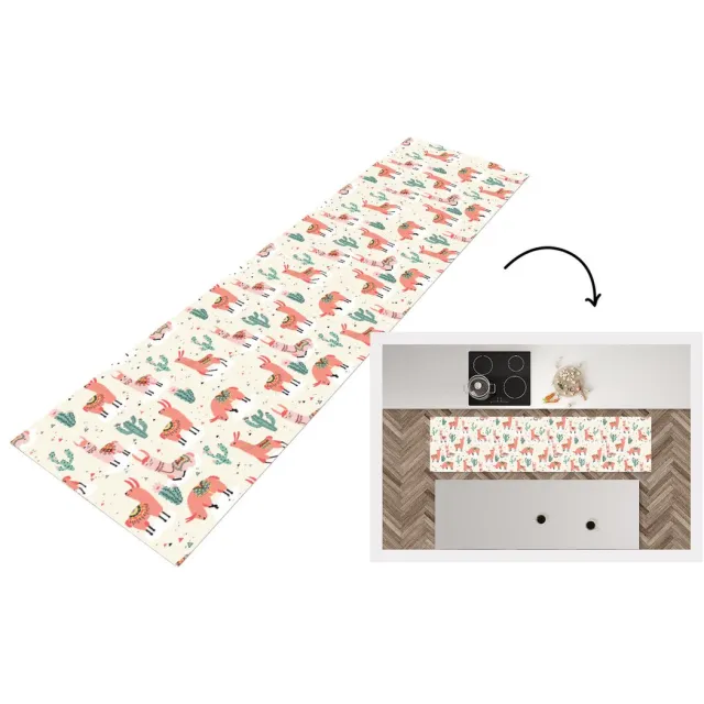 KitchenYeah Keukenloper - Loper keuken - Lama - Patronen - Cactus - 240x60 cm - Keukenloper vinyl Multicolor