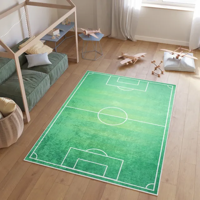 Tapiso Emma Vloerkleed Voetbalveld Speeltapijt Kinderkamer Tapijt Groen 3