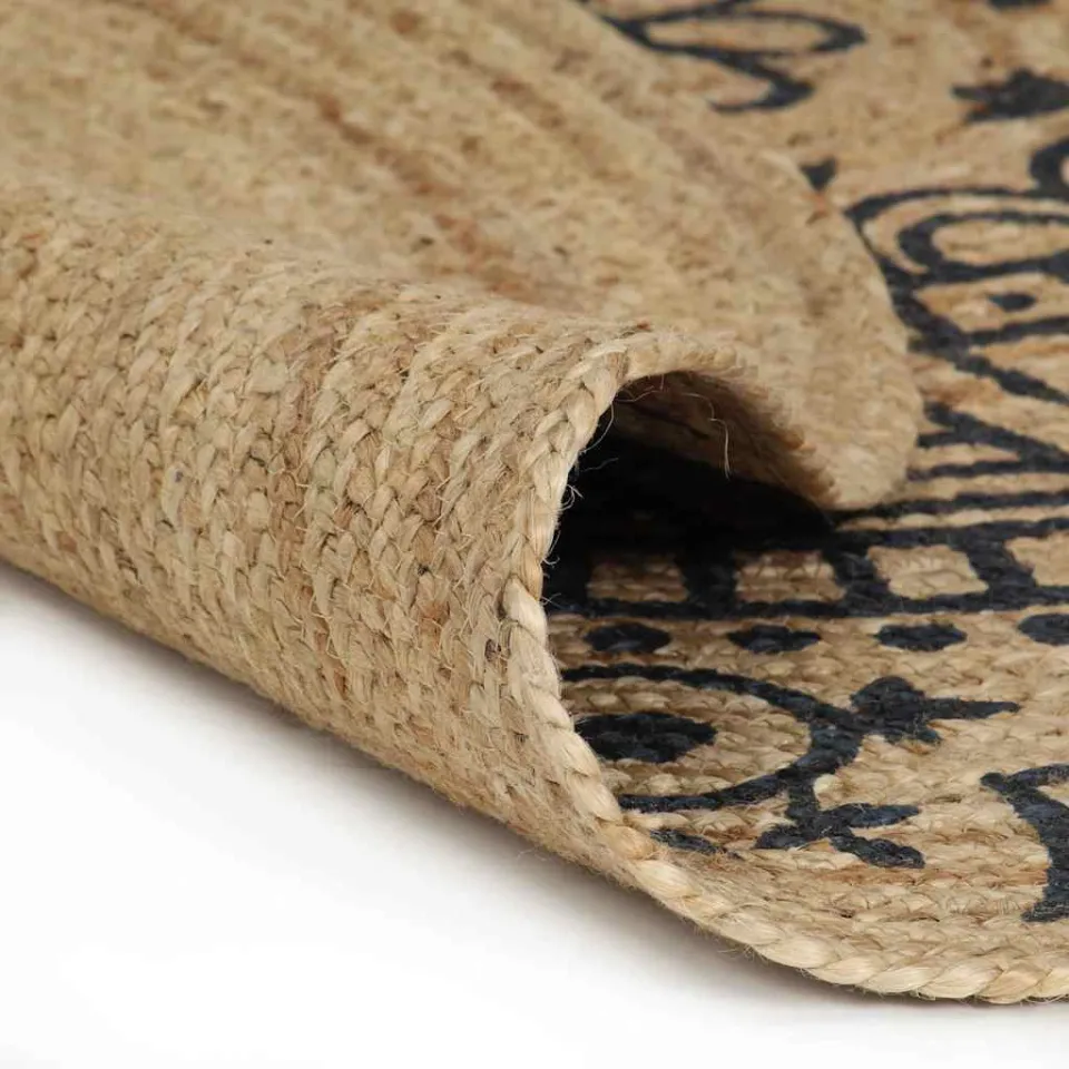 vidaXL Vloerkleed handgemaakt met donkerblauwe print 90 cm jute bruin, foto 2