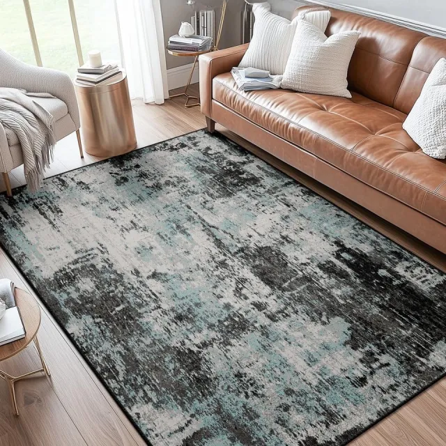 Ibenzoa Moderne Abstracte Woonkamer Tapijt - 90 x 150 cm, Blauw-Zwart, Antislip, Machinewasbaar blauwzwart