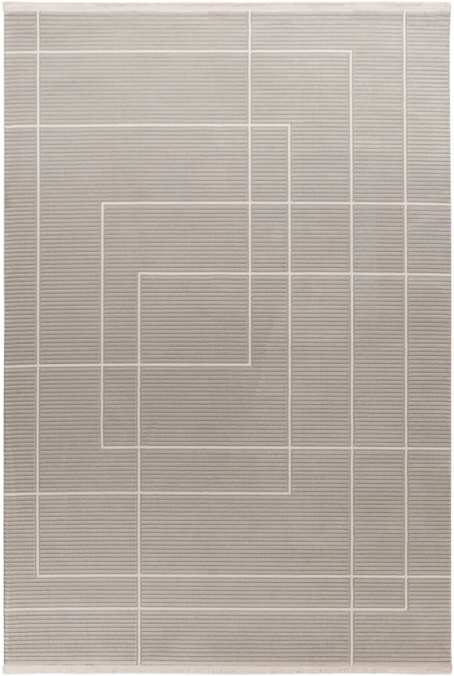 Padiro design laagpolig vloerkleed 120 x 170 cm - lichtgrijs - modern geometrisch patroon - voor vloerverwarming - van polypropyleen, polyester en katoen