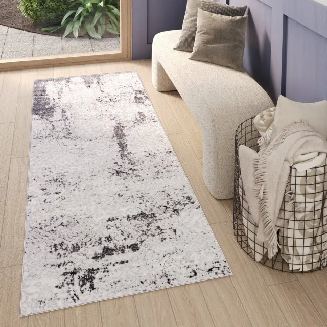 Tapiso Sky Vloerkleed Loper Grijs Donker Vintage Woonkamer Tapijt Maat - 70x400