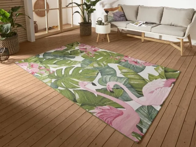 flycarpets Flair Binnen & Buitenkleed Vloerkleed Tropical Flamingo - Multi Roze