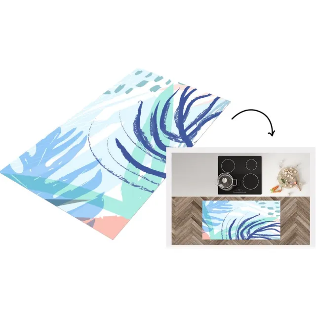 KitchenYeah Keukenloper - Loper keuken - Zomer - Blad - Blauw - Keukenloper vinyl Multicolor