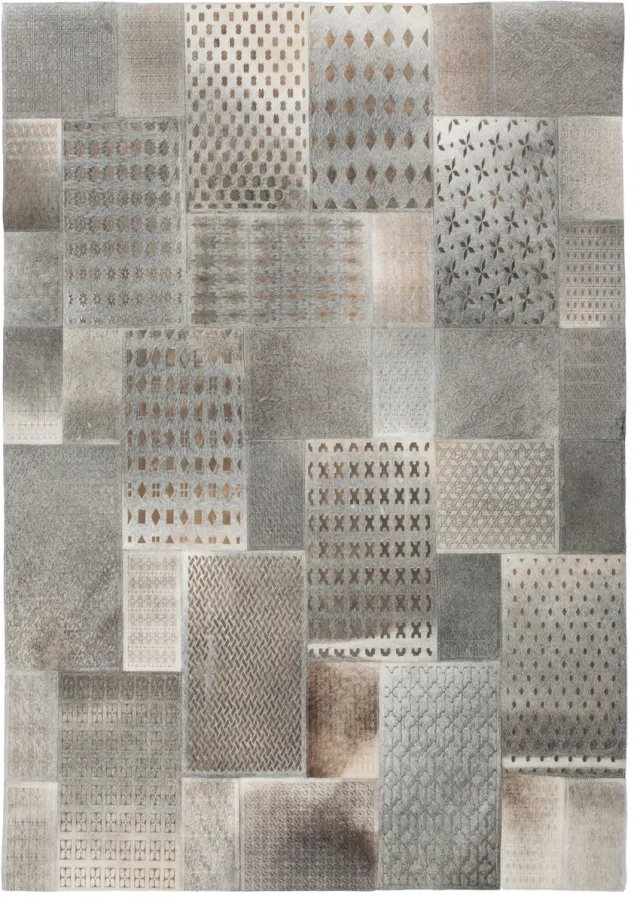 Padiro design laagpolig vloerkleed - lichtbeige - vintagepatchworkontwerp - geometrisch patroon - handgemaakt - van leer