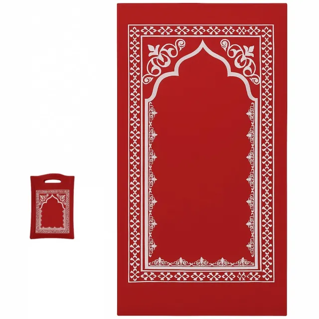 Baraka Treasures Gebedskleed met Draagtas - Reis Gebedskleed Set - Met Handvat Tasje - Comfortabel & Compact - Lichtgewicht Gebedskleed - Perfect voor Werk en School - 110cm x 55cm - Rood