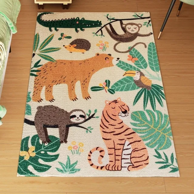 MODFU Vloerkleed-Dieren-Jungle-Rechthoek-Multicolor-Polyester-Antislip-150X80 Cm Crèmewit