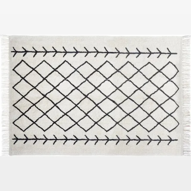 Atmosphera Nomo Tuft Vloerkleed - Zwart wit ruiten patroon 170 x 120 cm - Katoen tapijt - rechthoekig vloerkleden