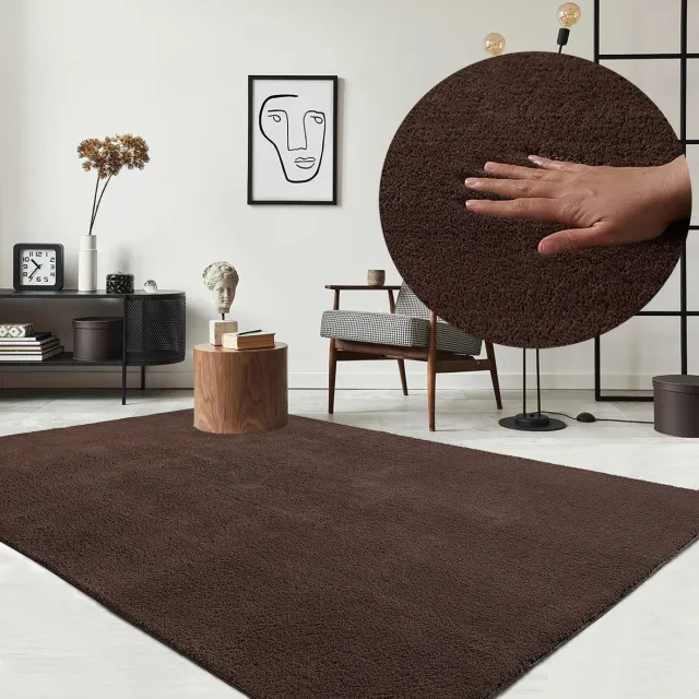 the carpet Relax – Extra Zacht & Wasbaar Vloerkleed tot 30°C met Antislip Onderzijde – Fluweelachtige Structuur – Voor Slaapkamer of Woonkamer – Bruin, 80 x 300 cm