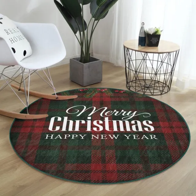 De Groen Home Rond Vloerkleed Ø120cm - Merry Christmas - Wasbaar Antislip - Laagpolig Tapijt - Christmas - Kerst Decor Groen
