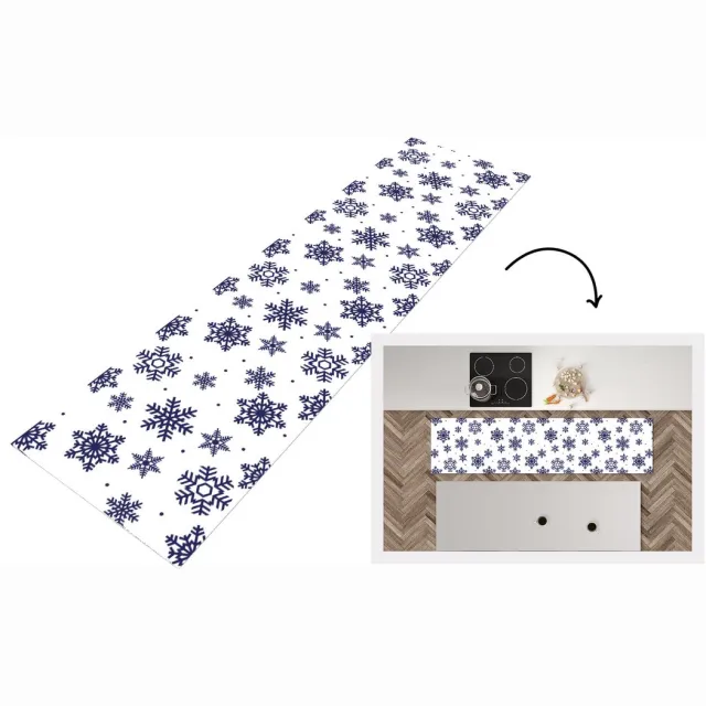 KitchenYeah Keukenloper - Loper keuken - Sneeuwvlok - Winter - Patroon - 200x50 cm - Keukenloper vinyl Multicolor