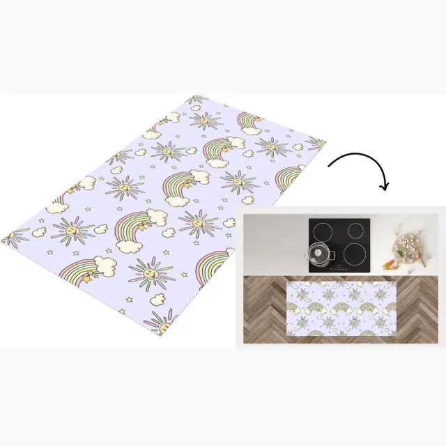 KitchenYeah Keukenloper - Loper keuken - Meisjes - Regenboog - Zon - Patronen - 120x60 cm - Keukenloper vinyl Multicolor