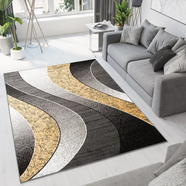Tapiso Dream Vloerkleed Woonkamer Slaapkamer Grijs Geel Lijnen Design Modern Tapijt